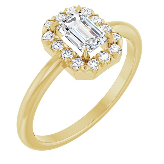 14K Yellow Natural White Sapphire & 1/5 CTW Natural Diamond French-Set Halo-Style Ring
