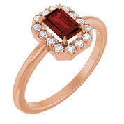 14K Rose Natural Mozambique Garnet & 1/5 CTW Natural Diamond French-Set Halo-Style Ring