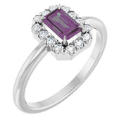 14K White Lab-Grown Alexandrite & 1/5 CTW Natural Diamond French-Set Halo-Style Ring