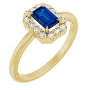 14K Yellow Lab-Grown Blue Sapphire & 1/5 CTW Natural Diamond French-Set Halo-Style Ring
