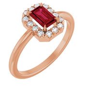 14K Rose Natural Ruby & 1/5 CTW Natural Diamond French-Set Halo-Style Ring