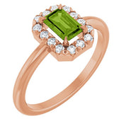 14K Rose Natural Peridot & 1/5 CTW Natural Diamond French-Set Halo-Style Ring