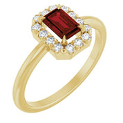 14K Yellow Natural Mozambique Garnet & 1/5 CTW Natural Diamond French-Set Halo-Style Ring