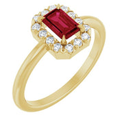 14K Yellow Natural Ruby & 1/5 CTW Natural Diamond French-Set Halo-Style Ring