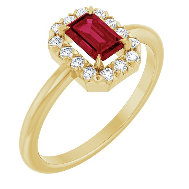 14K Yellow Natural Ruby & 1/5 CTW Natural Diamond French-Set Halo-Style Ring