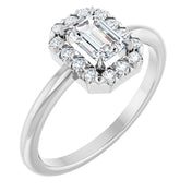 14K White Natural White Sapphire & 1/5 CTW Natural Diamond French-Set Halo-Style Ring