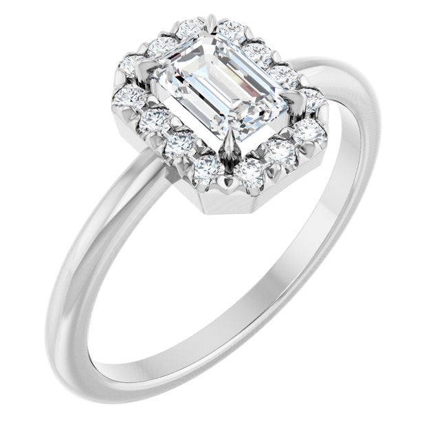 14K White Natural White Sapphire & 1/5 CTW Natural Diamond French-Set Halo-Style Ring