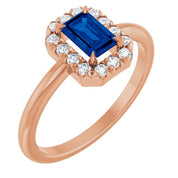 14K Rose Natural Blue Sapphire & 1/5 CTW Natural Diamond French-Set Halo-Style Ring