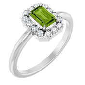 14K White Natural Peridot & 1/5 CTW Natural Diamond French-Set Halo-Style Ring