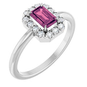 Sterling Silver Natural Pink Tourmaline & 1/5 CTW Natural Diamond French-Set Halo-Style Ring