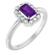Sterling Silver Natural Amethyst & 1/5 CTW Natural Diamond French-Set Halo-Style Ring