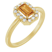 14K Yellow Natural Citrine & 1/5 CTW Natural Diamond French-Set Halo-Style Ring