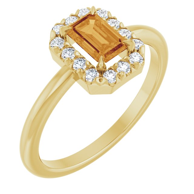14K Yellow Natural Citrine & 1/5 CTW Natural Diamond French-Set Halo-Style Ring