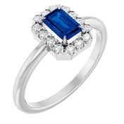 Platinum Lab-Grown Blue Sapphire & 1/5 CTW Natural Diamond French-Set Halo-Style Ring