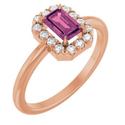 14K Rose Natural Pink Tourmaline & 1/5 CTW Natural Diamond French-Set Halo-Style Ring