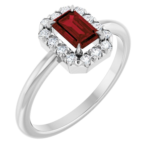 Platinum Natural Mozambique Garnet & 1/5 CTW Natural Diamond French-Set Halo-Style Ring