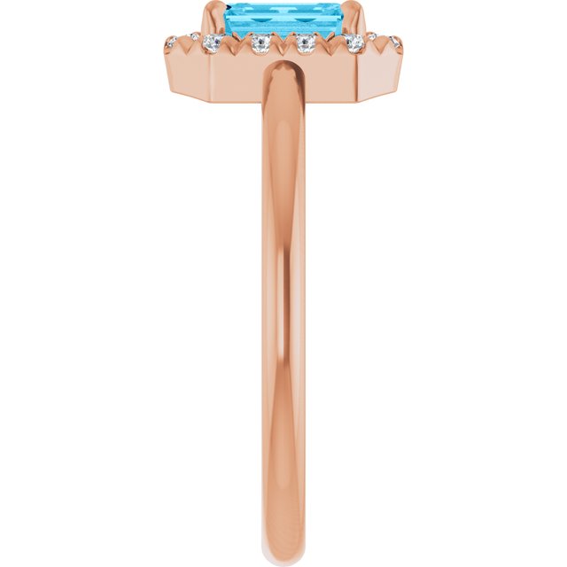 14K Rose Natural Aquamarine & 1/5 CTW Natural Diamond French-Set Halo-Style Ring