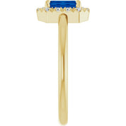 14K Yellow Lab-Grown Blue Sapphire & 1/5 CTW Natural Diamond French-Set Halo-Style Ring
