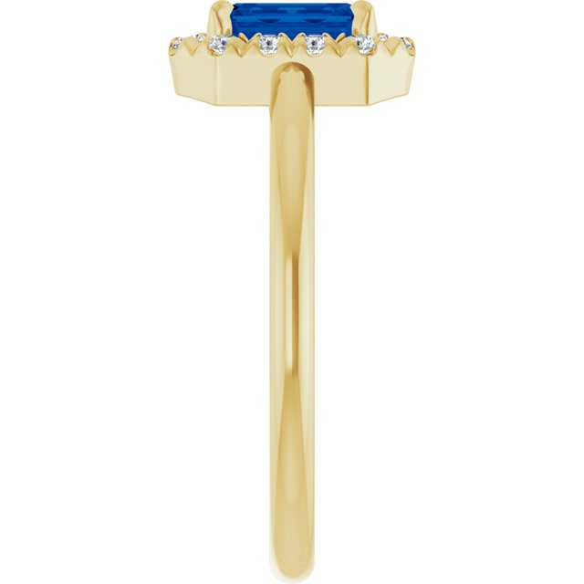 14K Yellow Lab-Grown Blue Sapphire & 1/5 CTW Natural Diamond French-Set Halo-Style Ring