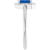 Sterling Silver Natural Blue Sapphire & 1/5 CTW Natural Diamond French-Set Halo-Style Ring