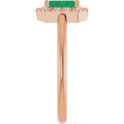 14K Rose Natural Emerald & 1/5 CTW Natural Diamond French-Set Halo-Style Ring