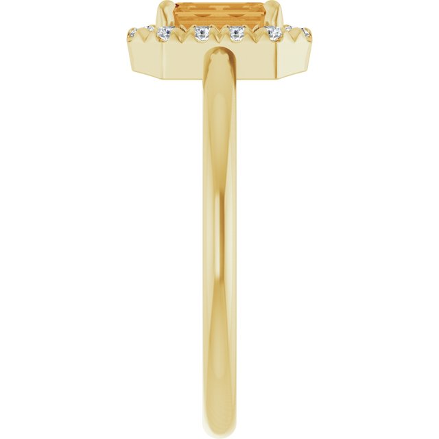 14K Yellow Natural Citrine & 1/5 CTW Natural Diamond French-Set Halo-Style Ring