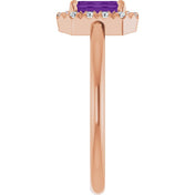14K Rose Natural Amethyst & 1/5 CTW Natural Diamond French-Set Halo-Style Ring