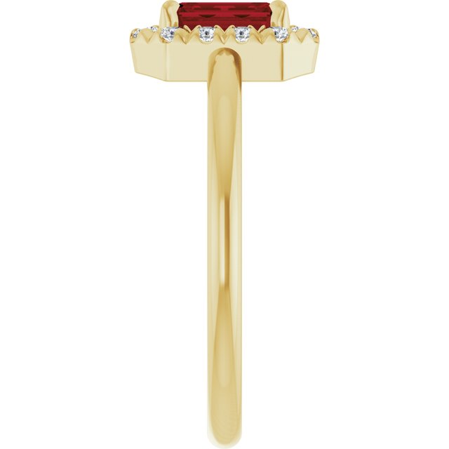 14K Yellow Natural Mozambique Garnet & 1/5 CTW Natural Diamond French-Set Halo-Style Ring