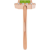 14K Rose Natural Peridot & 1/5 CTW Natural Diamond French-Set Halo-Style Ring