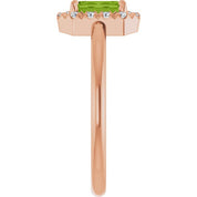 14K Rose Natural Peridot & 1/5 CTW Natural Diamond French-Set Halo-Style Ring