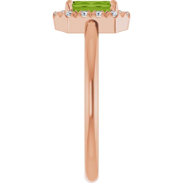 14K Rose Natural Peridot & 1/5 CTW Natural Diamond French-Set Halo-Style Ring