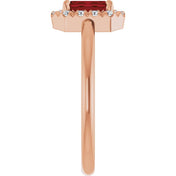 14K Rose Natural Mozambique Garnet & 1/5 CTW Natural Diamond French-Set Halo-Style Ring