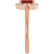 14K Rose Natural Mozambique Garnet & 1/5 CTW Natural Diamond French-Set Halo-Style Ring