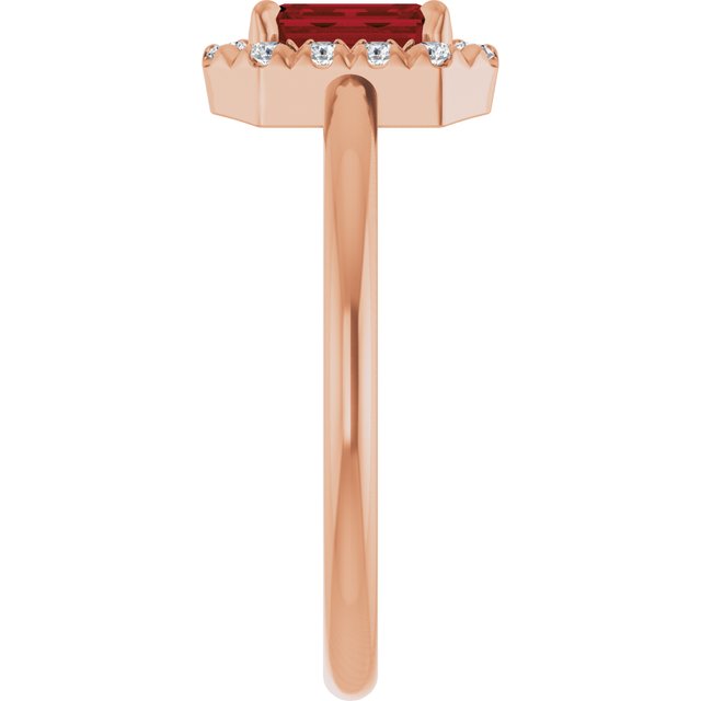 14K Rose Natural Mozambique Garnet & 1/5 CTW Natural Diamond French-Set Halo-Style Ring