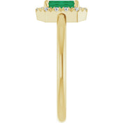 14K Yellow Lab-Grown Emerald & 1/5 CTW Natural Diamond French-Set Halo-Style Ring