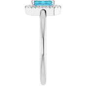 Sterling Silver Natural Blue Zircon & 1/5 CTW Natural Diamond French-Set Halo-Style Ring
