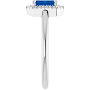 14K White Natural Blue Sapphire & 1/5 CTW Natural Diamond French-Set Halo-Style Ring