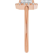 14K Rose Natural White Sapphire & 1/5 CTW Natural Diamond French-Set Halo-Style Ring