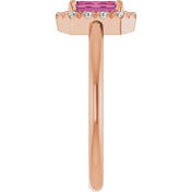 14K Rose Natural Pink Tourmaline & 1/5 CTW Natural Diamond French-Set Halo-Style Ring
