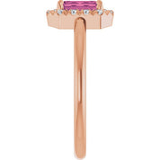 14K Rose Natural Pink Tourmaline & 1/5 CTW Natural Diamond French-Set Halo-Style Ring