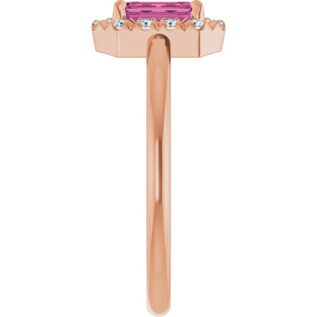 14K Rose Natural Pink Tourmaline & 1/5 CTW Natural Diamond French-Set Halo-Style Ring