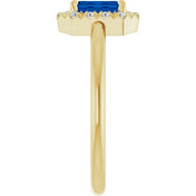 14K Yellow Natural Blue Sapphire & 1/5 CTW Natural Diamond French-Set Halo-Style Ring