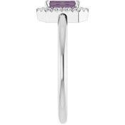 Sterling Silver Lab-Grown Alexandrite & 1/5 CTW Natural Diamond French-Set Halo-Style Ring