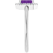 14K White Natural Amethyst & 1/5 CTW Natural Diamond French-Set Halo-Style Ring