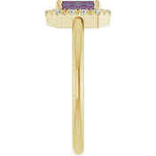 14K Yellow Lab-Grown Alexandrite & 1/5 CTW Natural Diamond French-Set Halo-Style Ring