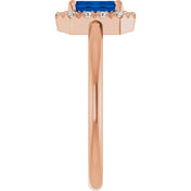 14K Rose Natural Blue Sapphire & 1/5 CTW Natural Diamond French-Set Halo-Style Ring