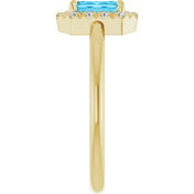 14K Yellow Natural Aquamarine & 1/5 CTW Natural Diamond French-Set Halo-Style Ring
