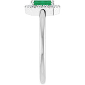 14K White Natural Emerald & 1/5 CTW Natural Diamond French-Set Halo-Style Ring