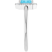 Sterling Silver Natural Aquamarine & 1/5 CTW Natural Diamond French-Set Halo-Style Ring