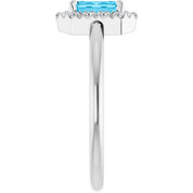 Sterling Silver Natural Aquamarine & 1/5 CTW Natural Diamond French-Set Halo-Style Ring